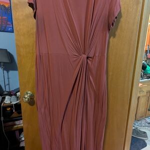 24/7 Comfort Apparel Pink Sheath Midi Dress Cap Sleeve Crew Neck